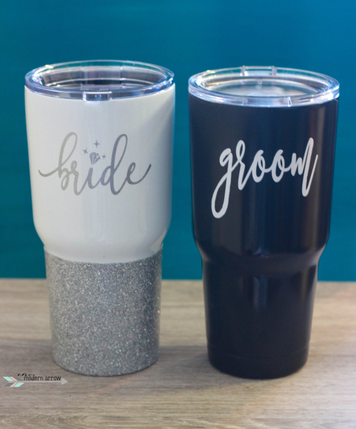 Bride and Groom Set Powder Coated Yeti Glitter by