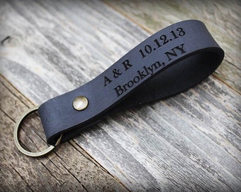 Personalized Gift - Custom Latitude Longitude - Leather Key Fob - Coordinate Keychain - Leather Anniversary - Long Distance - Men Keychain