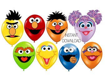 Sesame Street Printables for Balloons, INSTANT DOWNLOAD, Elmo Sesame Street Party Decorations, Elmo Birthday Balloons, Sesame Party Supplies