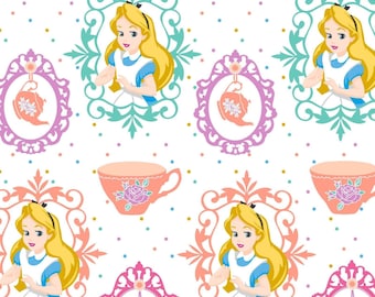 Disney Fabric - Alice in Wonderland Fabric - Alice & Teacups 100% cotton fabric 44" wide, SC216