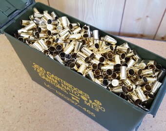 9 MM Once Fired Brass in an Ammo can 1000 + Pieces. This brass is great for reloading, jewelry making and other crafts.