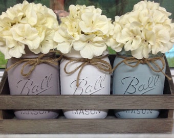 Rustic Mason Jar Trays, Beautiful Arrangment's, Home Decor, Fall Decor, Country Cottage Decor, Shabby Chic, Chalk Painted, Customized Option