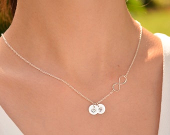 Mothers necklace Personalized Initial infinity necklace Mom necklace Birthstone necklace st.silver Valentine's Day birthstone jewelry