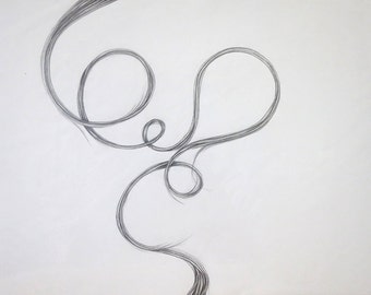 Fine Art Drawing, Graphite Hair, Elegant Unique Design, Hand Drawn Original Drawing,