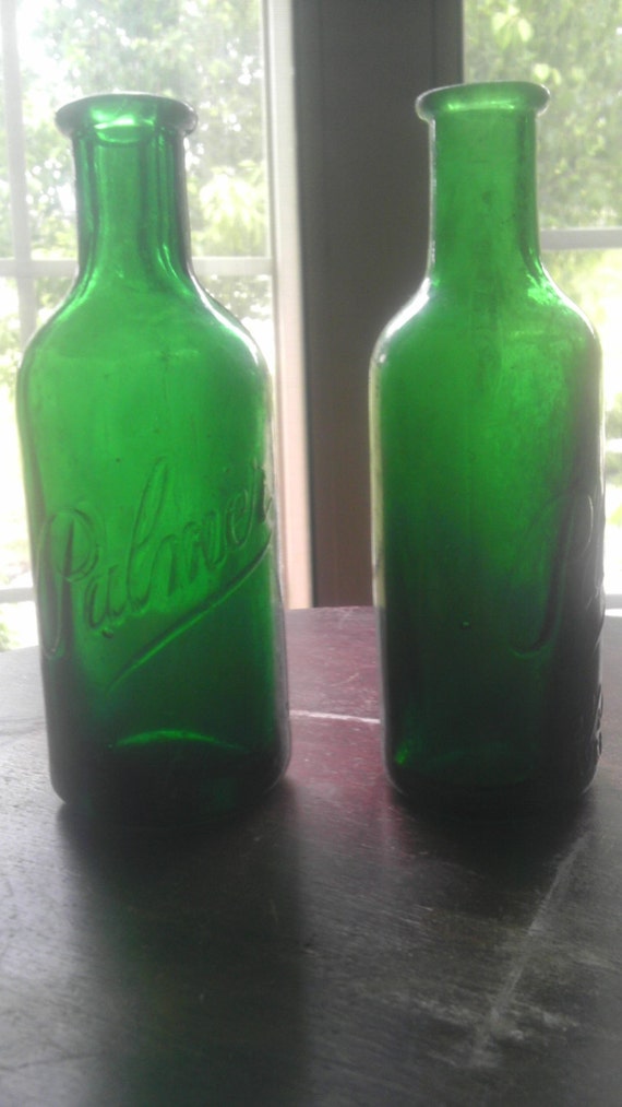 Set of two Antique Green Palmer Perfume Bottles