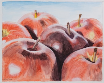 Watercolor print de me made, red apples