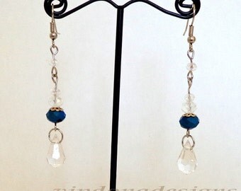 Lovely Royal Blue Teardrops Swarovski Crystals Handmade Earrings