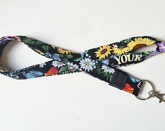 Flower Lanyard Sunflower Lanyard Sunflower Keychain Flower Keychain ID Badge Holder Name Badge Unique Lanyard Badge Holder Teacher Lanyard