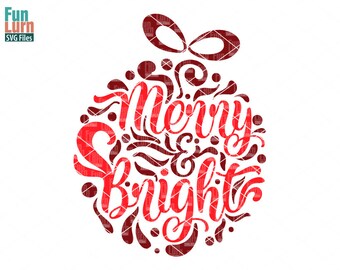 Merry and Bright svg, Ornamnent, Christmas SVG, leaf, leaves, swirl, dxf, eps png for silhouette cameo, cricut air etc