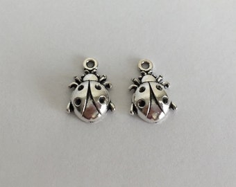 Pendentif coccinelle en finition argent vieilli petit. Breloque coccinelle plaqué argent. Accessoires pour porte-clé. Fournitures de bricolage. Grossiste de charme.