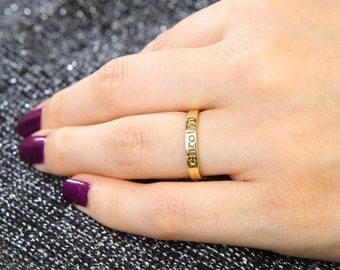 Personalized Tiny Name Ring,Custom Name Ring,Gold Name Ring,Letter Ring,Initial Gold Name Ring,Stackable name rings