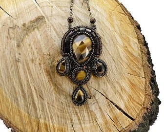 Tiger eye cabochon jewelry Brown boho pendant Women beadwork pendant Natural tiger eye stone Tiger eye gemstone pendant Brown stone jewelry