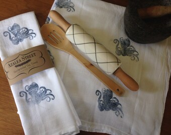 Nautical Octopus Handprinted Tea Towel