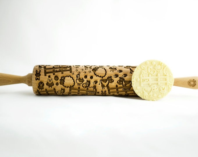 KIDS FARM ANIMALS rolling pin, embossing rolling pin, engraved rolling pin for a gift, gift ideas, gifts, unique, autumn, wedding