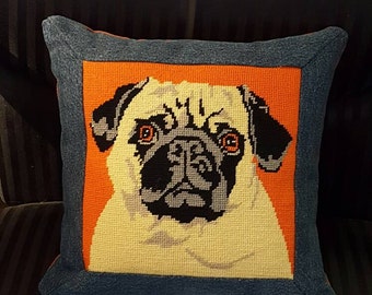 pug needlepoint pillow