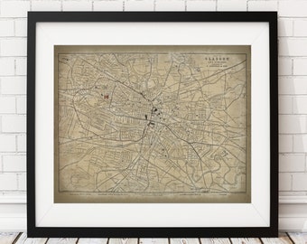 Glasgow Map Print, Vintage Map Art, Antique Map, Scotland Map, Scottish Wall Art, Scotland Art, History Gift, Cartography, Glasgow Poster