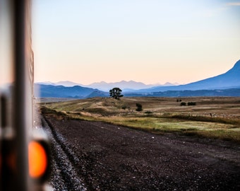 Travel, Trains, Rail, Prairie, Mountain Range - Original Photograph # 1939