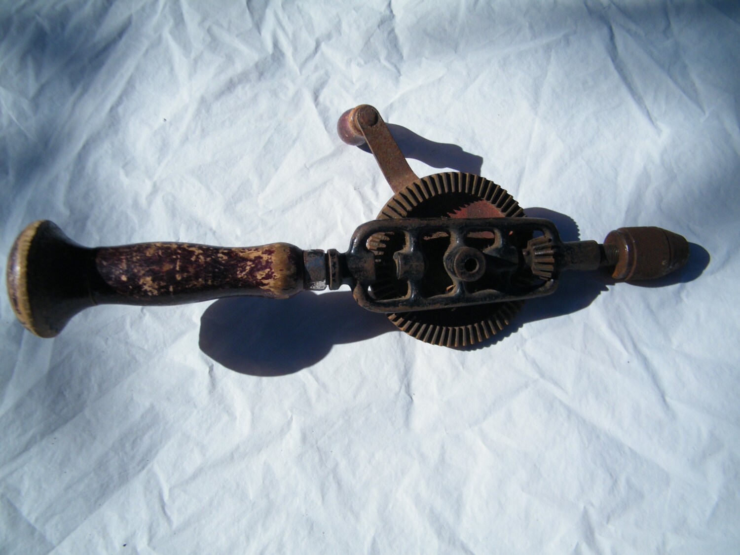 Wood Hand Crank Drill Vintage Made by FOREIGM Carpenter