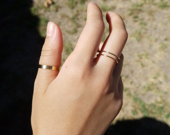 Thin Plain Gold Ring with Double row. adjustable size