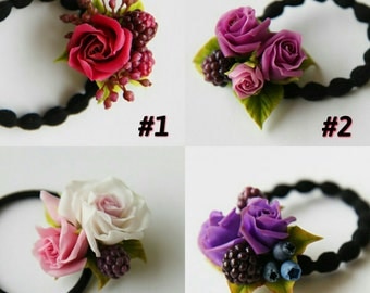 roses headband, blackberry headband, blackberry hair, roses scrunchy, blackberries scrunchy, roses comb, bridal blackberry comb, roses hair