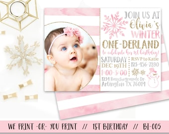 Winter Onederland Invitation, Girl Onederland Birthday Invitation, Winter First Birthday Invitation, Onederland Party, Pink Onederland