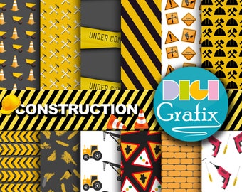 SALE Construction Digital Paper - Construction Clipart, Construction Digital Paper, Printable Paper, Construction Birthday Party