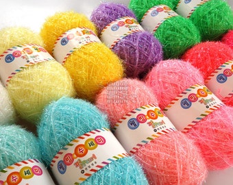 Korean Well Being Pearl Scrubber Yarn,Scrubbies Yarn, 100% Polyester, 18 Colors, 2.82oz(80g)