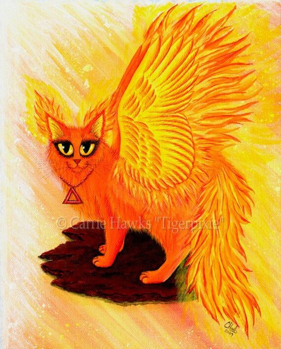  Phoenix Cat  Art Fire Elemental Cat Painting Flames Winged Cat