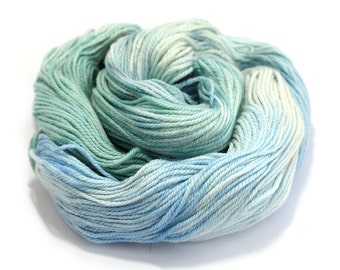 Double knitting wool, hand dyed DK organic merino silk, light worsted crochet yarn, Perran Yarns, Chill white blue mint, uk seller