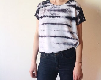 Hand Dyed Scoop Neck Blouse in Moonstone, Black and White, Anna Joyce, Portland, OR