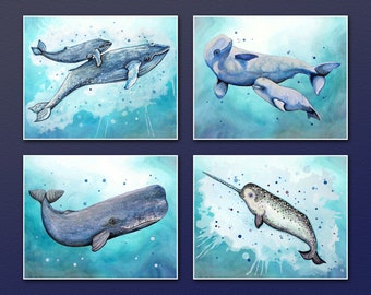 Sharks Set of Four Super Cool Trendy Wall Prints. Perfect