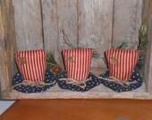 3 Primitive Patriotic Rustic USA Red White & Blue July 4th Americana Uncle Sam 1776 American HATS Flag Bowl Fillers Ornies Ornaments Tucks