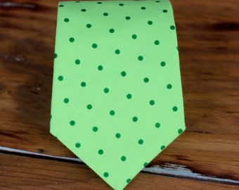 Boys Green Dot Cotton Necktie | boys cotton do necktie | infant baby toddler child necktie | Christmas Easter St. Patrick's Day necktie tie