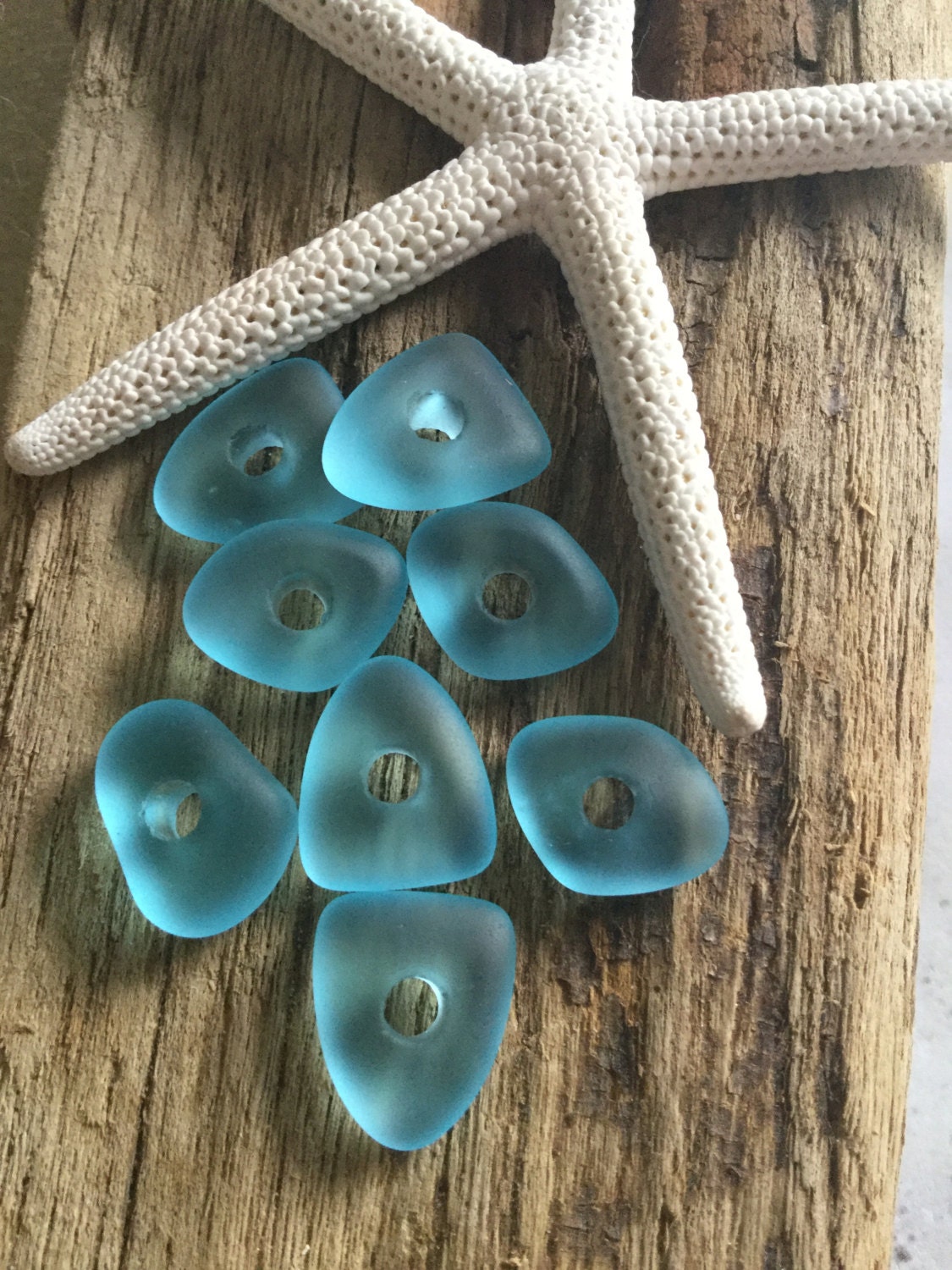 Large Hole Sea Glass Bead Beach Glass Nugget Blue Seaglass