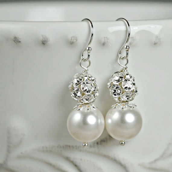 Wedding Earrings White Pearl Earrings Bridal Jewelry
