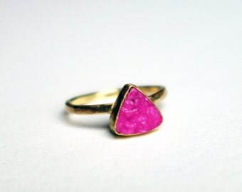 14k Gold and Sterling Silver Hot Pink Cobalto Calcite Druzy Ring- Handmade by Rachel Pfeffer