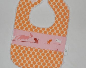 Pink Kitties and Dots Chenille Bib