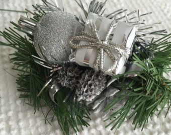 Christmas Holiday Floral Picks with Sparkling Silver Elements for Crafting, Floral Creations and More - Set of 6 High Quality Pieces