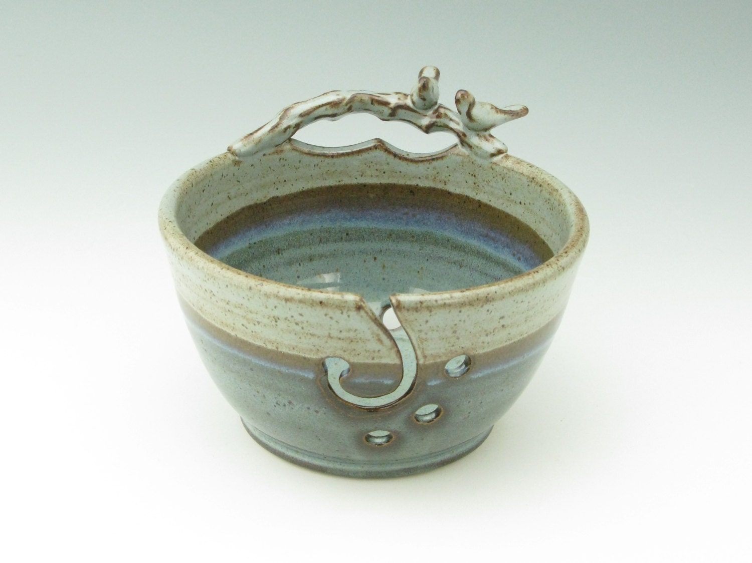 Handmade Pottery Yarn Bowl Decorative Love Birds 7 inch