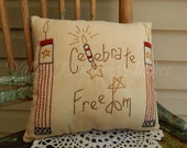 Hand Stitched, Patriotic Pillow, Celebrate Freedom, Red White Blue, Fireworks, ATGCele
