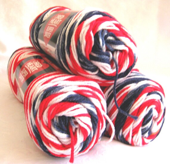 AMERICANA Red Heart Super Saver yarn red white blue by crochetgal