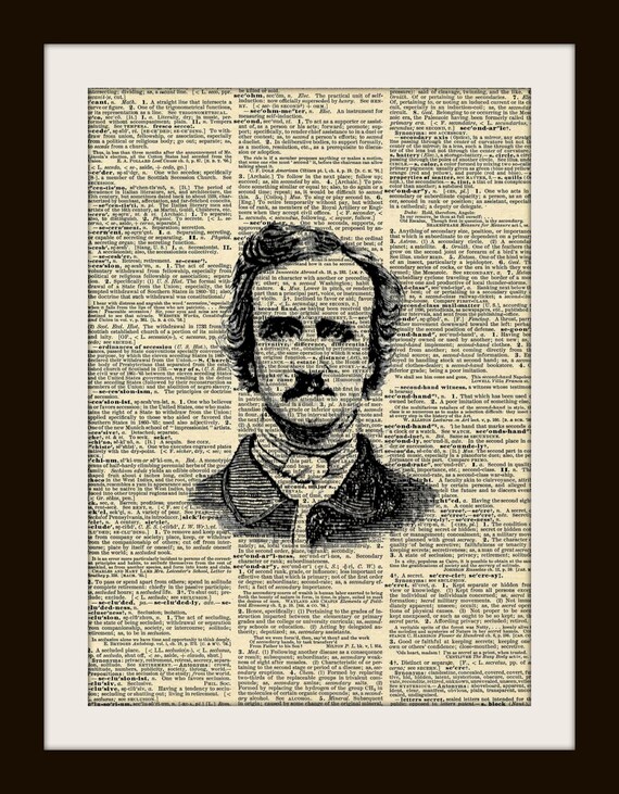 Art Print EDGAR ALLAN POE 8x10 Dictionary Gold Gilded Vintage