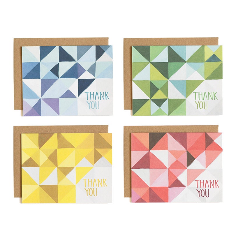 Geometric Thank You Illustrated Card Mixed Boxed Set of