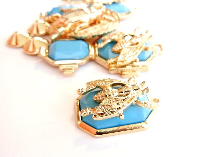 Set of Bug Pendant and Charms Turquoise Blue Acrylic Gems