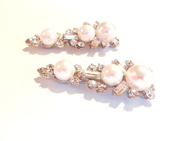 Pair of Silver-tone Rhinestone Faux Pearl Drop Charms