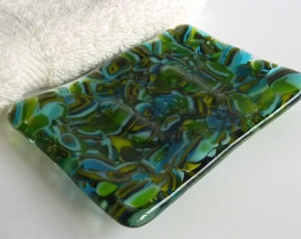 Fused Glass Soap Dish in Greens and Blues by BPRDesigns
