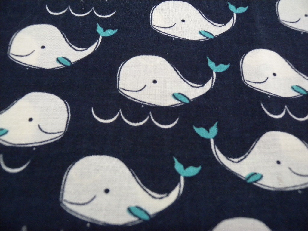 Whale Cotton Fabric Preppy Navy Blue by YourCraftingBoutique