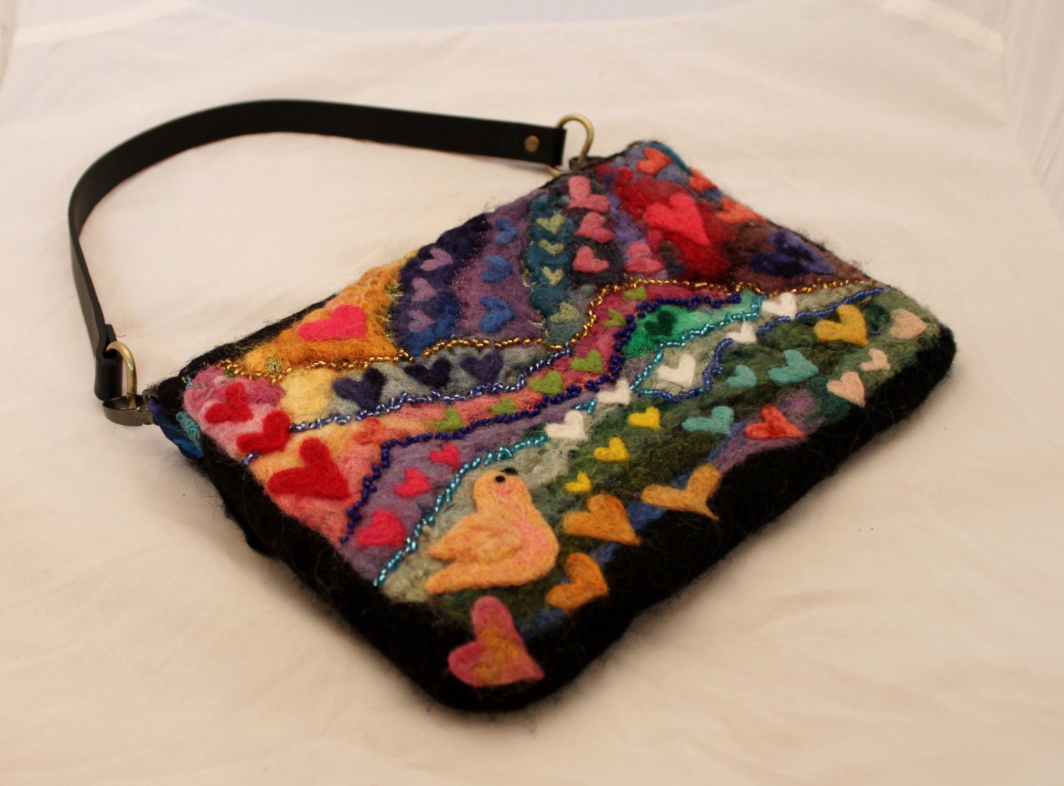 Purse Wool Felted Needle Felted Thread Painted Beaded