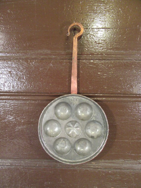 Nice vintage copper ebelskiver pan with long copper handle