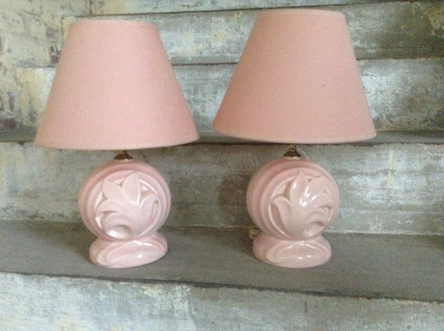 Two Vintage Pink Lamps Shabby Chic Lamps Pink Pottery
